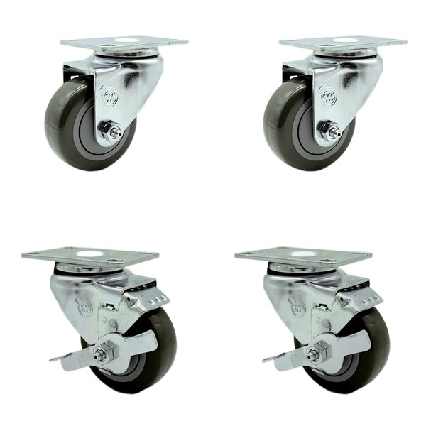 Stainless Steel Polyurethane Swivel Top Plate Caster Set of 4