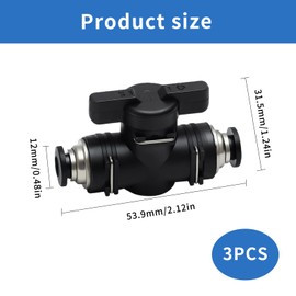 Pneumatic Connector 6 mm, Air Flow Control Valve with Quick Connection, Pneumatic Ball Valve with Shut-off Valve, Air Hose Fittings, Black for DIY, Car, Industry, Pack of 3