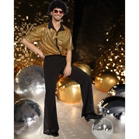 Mens 70's Disco Outfit Retro 70s Men Costume for Adults Perfect 70 Theme Clothes for Parties Gold XL