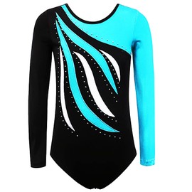 FINGER TEN Gymnastics Leotard Girls Short Sleeve Long Sleeve Children's Ballet Leotard Gymnastics Training Gymnastics Body Leotard Dance Dress Ballet Dress, aqua