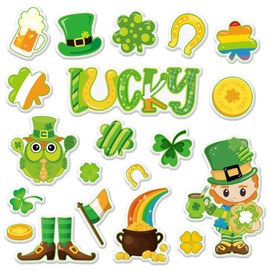 JarThenaAMCS 20Pcs St. Patrick's Day Thick Gel Clings Cartoon Lucky Shamrock Rainbow Elf Gel Decals Reusable Irish Holiday Window Clings for Home School Nursery Decorations Party Supplies