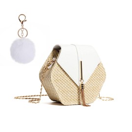 VEHYEGOI 1 Bag, 1 Pendant, Woven Bag, Straw Crossbody Bag, Straw Beach Bag, Summer Women’S Crossbody Bag, Women’S Straw Bag