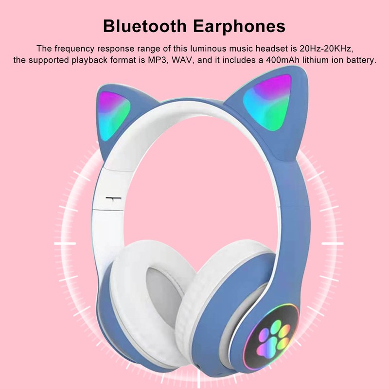 LXB39C Kids Headphone Bluetooth 5.0 Foldable Wireless Glowing Music Cat
