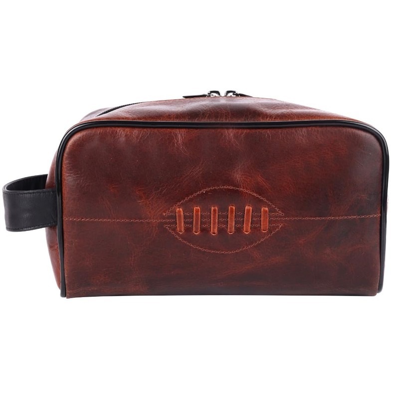 SPORTGIFTZ Buffalo Leather Rugby Wash Bag Durable Toiletry Bag for