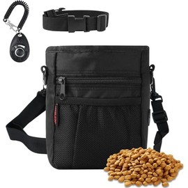 kissleaf Dog Treat Bag with Poop Bag Holder, Large Capacity Dog Training Treat Bag Waterproof Nylon Treat Bag Balck