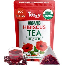 Tozzy Organic Hibiscus Tea - 100 Count | Pyramid Tea Bags (Plant-Based & Eco-conscious) | Pure Ingredients | Packaging May Vary