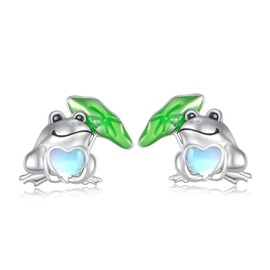 ZPMMPZ Frog Earrings for Women 925 Sterling Silver Frog Studs Earrings Cute Animal Jewelry Heart Opal Gifts for Animal Lover