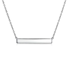 Bling Jewelry Thin Name Plated Style Engravable Sideways Diagonal Flat Bar Pendant Necklace For Women Or Teen .925 Sterling Silver