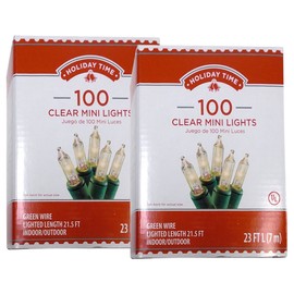 Holiday Time 100 Clear Mini Lights - Green Wire - Indoor/Outdoor (2 Pack)