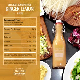 The Urban Farmhouse Co Organic Vinegar Shrub – Ginger Lemon, 9 oz Bottle – Small Batch Drinking Vinegar with Apple Cider Vinegar & Fresh Citrus – Cocktail Mixer, Gut Health Tonic, No Sugar Added
