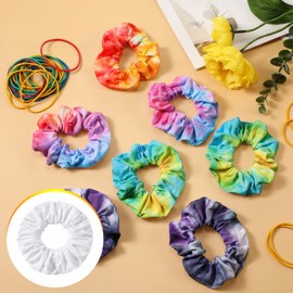 Sosation 100 Packs White Scrunchies for Tie Dye Kit Party Supplies, White Cotton Hair Elastic Hair Ties Pony Tail Holder with 200 Packs Rubber Bands for Women DIY Supplies Gifts