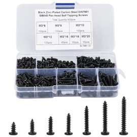 Dokpav 500 Pcs M3 Screws Set, Phillips Flat Head Screws Self-Tapping Screws Black Carbon Steel Screws Wood Screws Drywall Screw M3 x 6/8/10/12/16/18/20 mm