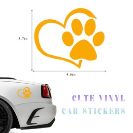 DXNQ Pet Dog Paw Puppy Love Heart Vinyl Decal, 4.6" 3.7" Heart with Dog Paw Print Reflective Bumper Sticker, Cute Waterproof Puppy Footprint Heart Decal for Window Laptop Wall (Yellow)