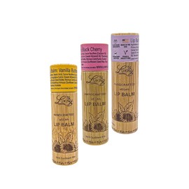 Luxiny Lip Balm 3-Pack – Vegan, Natural Moisturizing Lip Care in Bamboo Tubes with Sunflower Wax and Vitamin E (.15, Vanilla Buttercream, Black Raspberry Vanilla, Black Cherry)