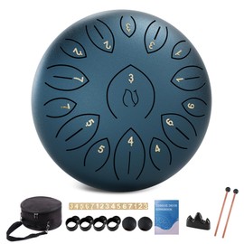 Steel Tongue Drum 12 Inch 15 Notes, Steel Drums Instruments for Kids Adults, Hand Pan Drum with Music Book, Drum Mallets and Carry Bag, Handpan C Major, Navy Blue
