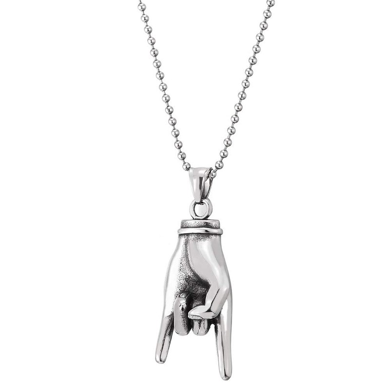 COOLSTEELANDBEYOND Punk Rock Roll, Steel Mens Womens Hand Pendant Necklace,