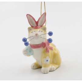 Cosmos Gifts 56591 Whisker Cat- Easter Bunny Ornament, Yellow