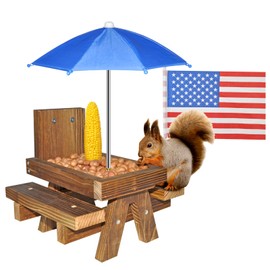 Squirrel Feeder with Umbrella Squirrel Table Feeder with Sturdy Squirrel Feeder with Corn Cob and Peanut Tray Holder Sturdy with Solid Structure Easy to Install (Blue Umbrella)