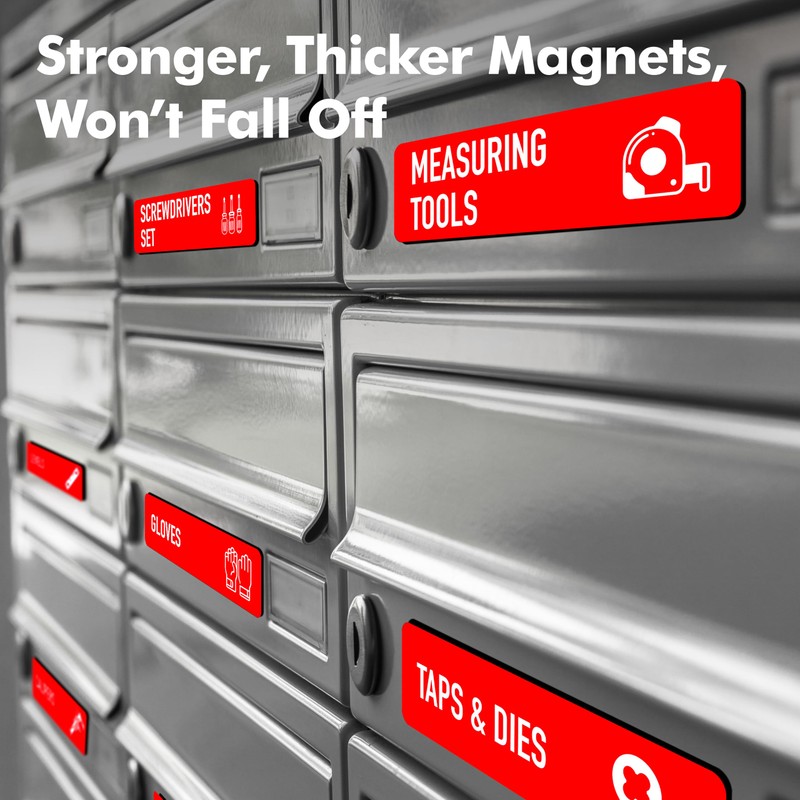 90 PCS Magnetic Toolbox Labels, 82 Pre-Printed & 8 Blanks
