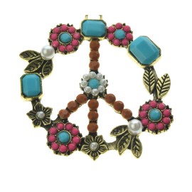 Fashion Jewelry huge FLOWER LOVE PEACE SIGN HIPPIE 60s pendant 20" 925 Sterling Silver Necklace