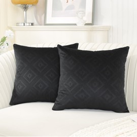 Ystyle Velvet Cushion Cover, 50 x 50 cm, Decorative Sofa Cushion, Square Decorative Cushion Cover for Living Room, Bedroom, Pack of 2, Black