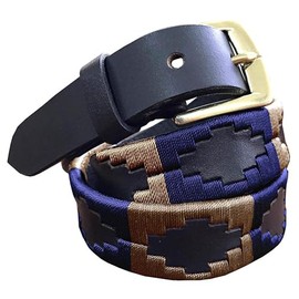 Carlos Diaz Skinny Mens Womens Unisex Brown Leather Embroidered Polo Belt (95 cm/ 34 Inches)