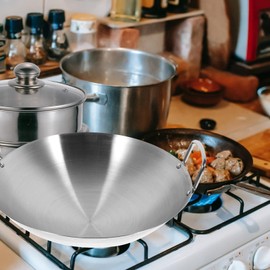 BESTonZON Wok Stainless Steel Dual Handled Round Bottom Traditional Canton Style Frying Pan Cooking Pot for Kitchen Restaurant Home 28cm Stainless Steel Wok