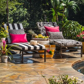 Pillow Perfect Stripe Indoor/Outdoor Split Back Chaise Lounge Cushion with Ties, Plush Fiber Fill, Weather, and Fade Resistant, 72.5" x 21", Black/White Cabana Stripe, 1 Count