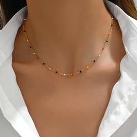 RATVIU Beaded Necklaces for Women 18K Gold Plated Colorful Beads Choker Necklace Dainty Beaded Chains Simple Delicate Boho Necklace Jewelry Gift