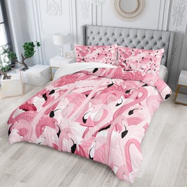 AILONEN Flamingo Comforter Set for Girls Kids, Tropical Flamingo Pattern Bedding Set Queen Size,Superior Quilt Ultra Soft,3 Piece 1 Comforter and 2 Pillowcases,Microfiber Fabric