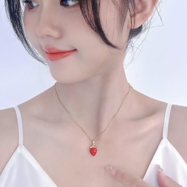 Strawberry Jewelry Set - Earring and Necklace Sets, Cute Big Red Earrings, Funny Necklace, Accessories, Costume Jewelry for Women