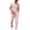 FZNHQL Fashion Waffle Track Suits for Men 2 Piece Henley Shirts and Athletic Pants Fitness Casual Golf Tracksuit Set Autumn Winter Workout Clothing Pink XXL