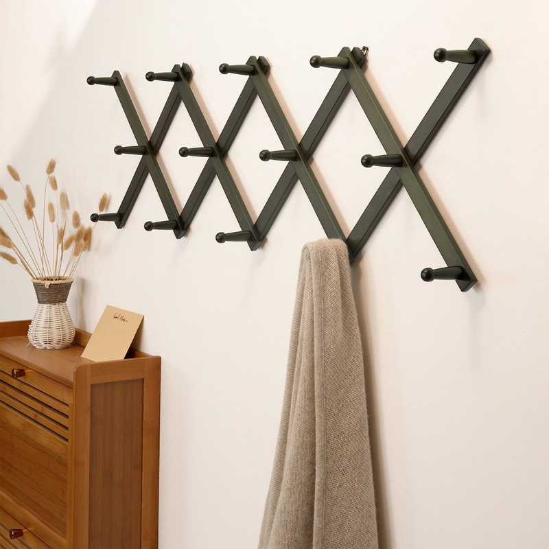 SKOLOO Hat Rack for Wall with 14 Hooks, Solid Wooden,