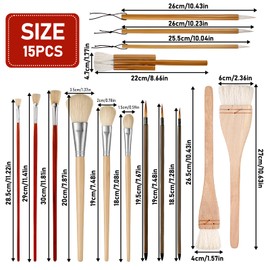 15 Pcs Glaze Brushes Set, Different Shapes Wool Art Paintbrush Tool Hake Brush Underglaze Brushes Blending Mop Brush for Pottery Acrylic Watercolor