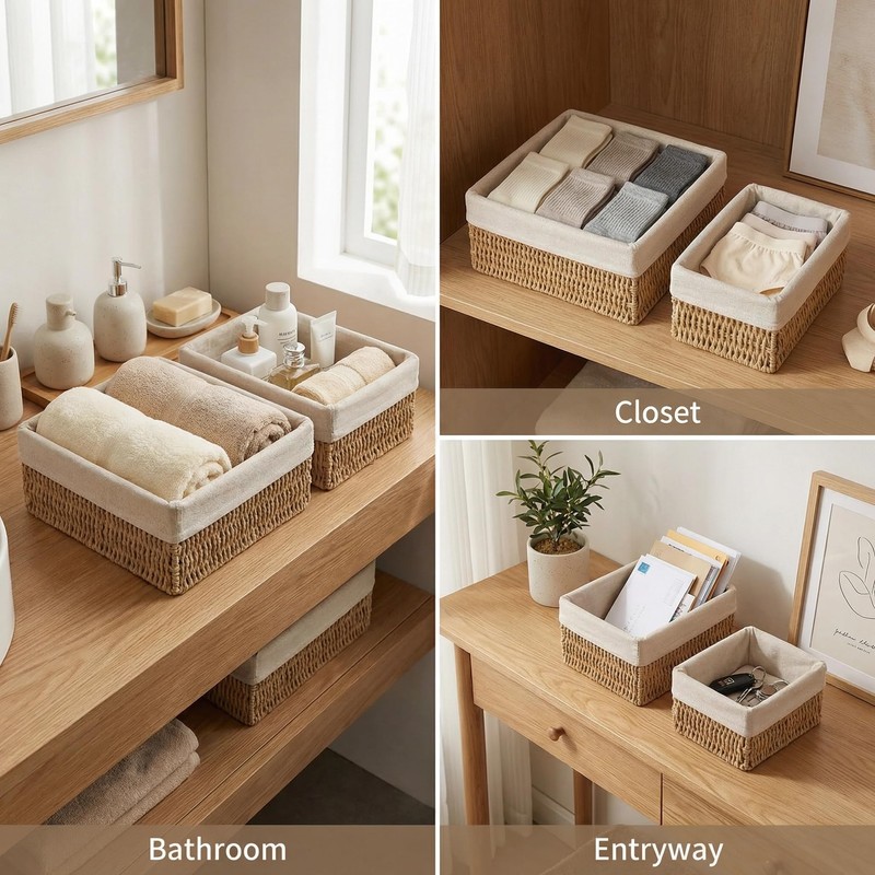 Rattanzenith Wicker Storage Baskets Set of 3, Bathroom & Shelf