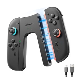 JSAUX Switch 2 Ladegriff für Switch 2, Magnetischer Griffcontroller kompatibel mit Switch 2 Joycons, Spielen während des Ladevorgangs mit LED-Anzeige & 1,5 m/4,9 ft Ladekabel – Schwarz