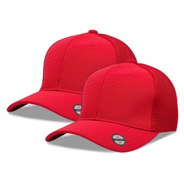 [2 Pack] Hybrid Stretch-Fitted Trucker Cap, Baseball Cap with Air Mesh Red L/XL