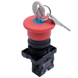 mxuteuk 1 NC 22mm Red Mushroom Emergency Stop Push Button Switch Key Reset AC 660V 10A ，1 Years Warranty HB2-ES142