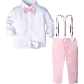 A&J DESIGN Boy Easter Outfit Toddler Gentleman Suspender Formal Wedding Dress Valentine Suit Pink 5-6 Years