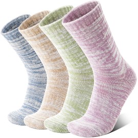 Anlisim Merino Wool Warm Boot Hiking Socks Thermal Extra Thick Winter Cozy Crew Comfy Cushioning Work Women Men Socks 4 Pairs(Color Mix,L)