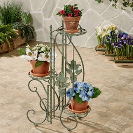 Touch of Class Mandi 3 Shelf Metal Plant Stand - Seafoam - Indoor Outdoor Planter Shelves - Multi-Purpose for Patio, Sunroom, Office, Bedroom, Kitchen - Elevated Platforms