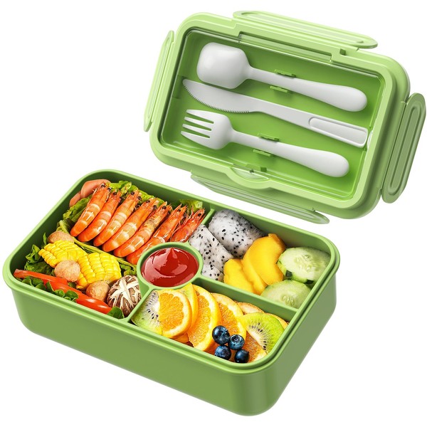 JIM'S STORE Lunch Box for Children, 1100 ml Lunch Box Children with Compartments, Large Bento Box, Lunch Box for Nursery, School, Green