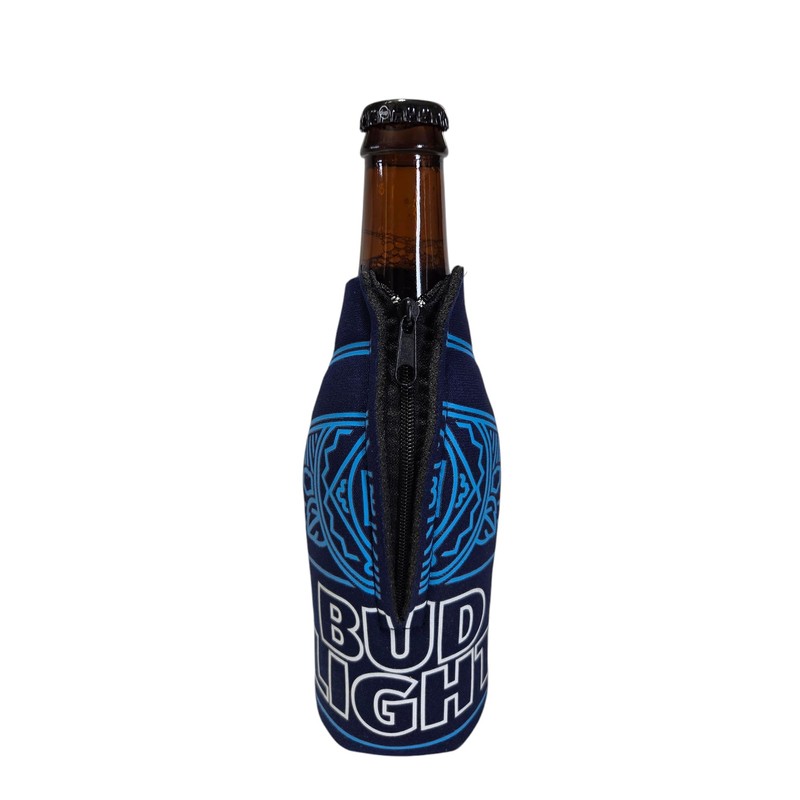 Bud Light Beer Bottle Cooler Sleeve, Navy Blue with Zipper,