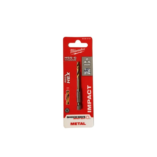Milwaukee Shockwave Metal Drill Bit HSS-G Red Hex Titanium 1/4