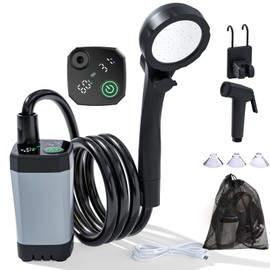Clirass Portable Shower for Camping, 6000mAh Rechargeable Camping Shower Pump with Power & Temperature Display, Shower Head and Bidet Sprayer,Outdoor Shower Pump for Hiking, Travel, Pet (Grey)