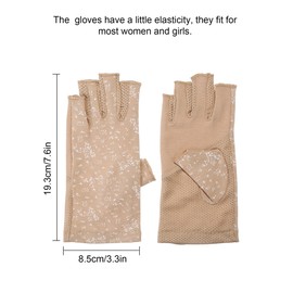 Maxdot 2 Pairs Women Sunblock Fingerless Gloves UV Protection Driving Gloves Summer Mitten Non Slip for Outdoor Cycling Manicures (Black,Khaki)