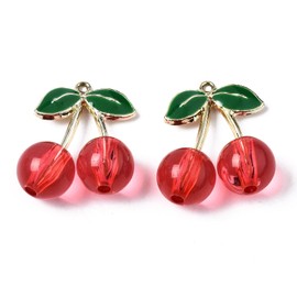 LiQunSweet 10 pcs Transparent Red Cherry Acrylic Charms Imitation Fruit with Leaf Charms for DIY Jewelry Bracelet Necklace Earring Craft Bag Keychain Decor