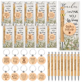 Motipuns 60 Pcs 2026 Teacher Week Appreciation Gift Bulk, Thank You Bamboo Ballpoint Pens with Wood Keychains and Inspirational Cards for Teacher Employee Staff Office