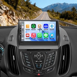 4G+64G Car Stereo Radio for Ford Escape 2013-2016 9inch Touchscreen Car Audio Receiver with Wireless Carplay Android Auto Support WiFi GPS Navigation Bluetooth FM SWC 32EQ AHD Backup Camera Mic