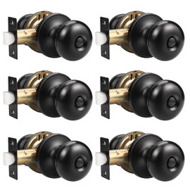 GOBEKOR 6 Pack Matte Black Door Knob Privacy Interior Door Knob with Lock Round Keyless Privacy Door Knobs for Bedroom Bathroom